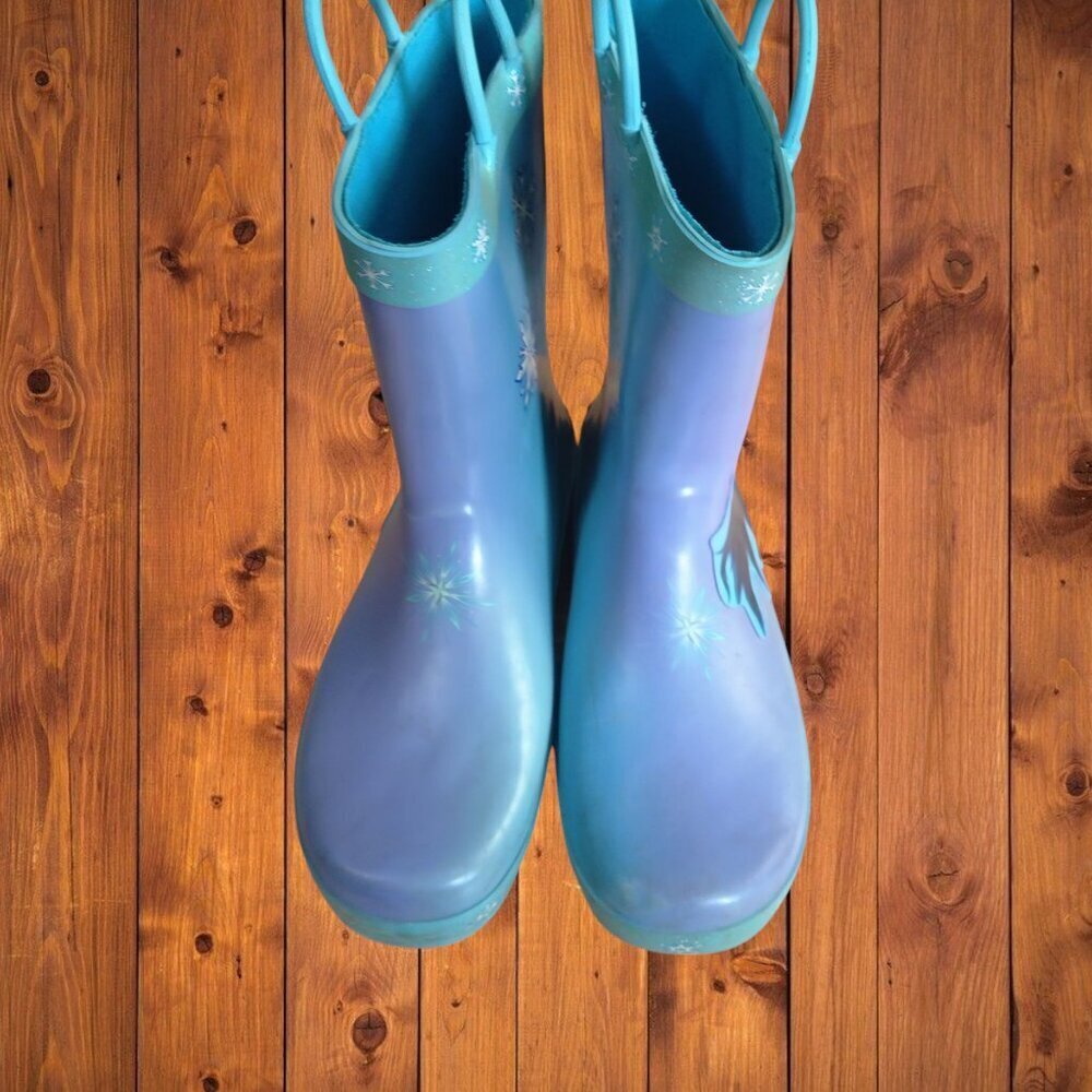 DISNEY Frozen II Anna & Elsa Blue Pull-on Rain Boots Girl's Youth Size 2-3 - Picture 3 of 8